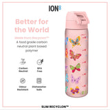 ION8 Leak Proof Slim Water Bottle, Recyclon, Butterfly, 500ml (18oz)