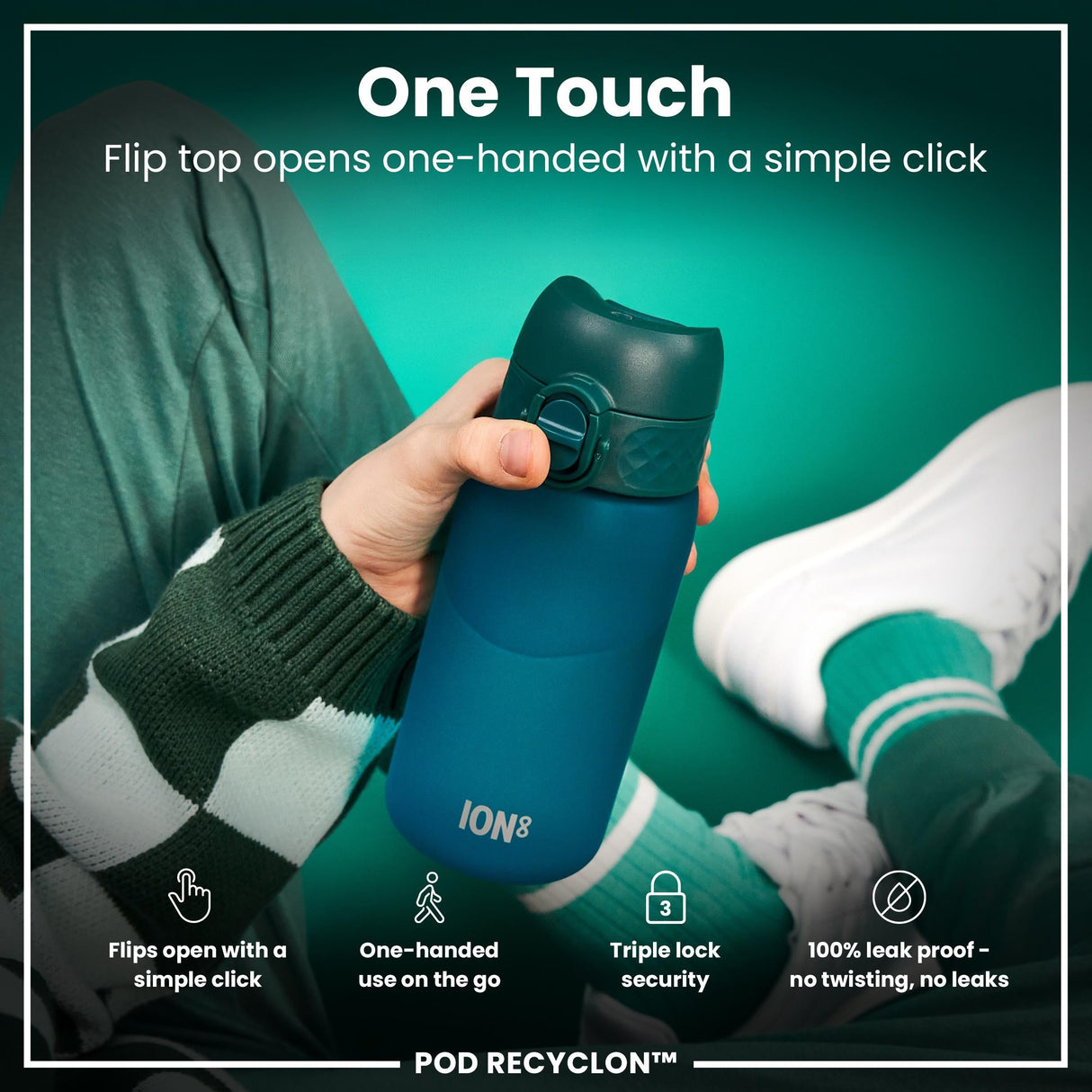 ION8 Leak Proof Kids Water Bottle, Recyclon, Aqua, 350ml (12oz)