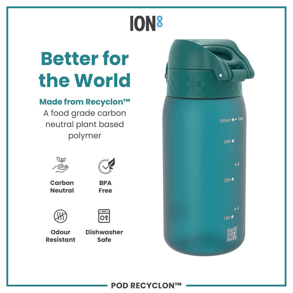 ION8 Leak Proof Kids Water Bottle, Recyclon, Aqua, 350ml (12oz)