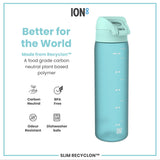 ION8 Leak Proof Slim Water Bottle, Recyclon, Sonic Blue, 500ml (18oz)