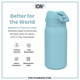 ION8 Leak Proof Kids Water Bottle, Stainless Steel, Alaskan Blue, 400ml (13oz)