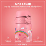 ION8 Leak Proof Slim Thermal Steel Water Bottle, Insulated, Unicorn, 500ml (17oz)