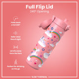 ION8 Leak Proof Slim Thermal Steel Water Bottle, Insulated, Unicorn, 500ml (17oz)