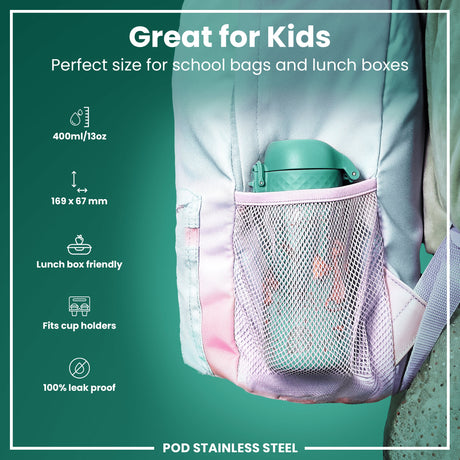 ION8 Leak Proof Kids Water Bottle, Stainless Steel, Egg to Dragon, 400ml (13oz)