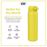 ION8 Leak Proof 1 Litre Thermal Water Bottle, Insulated Steel, Yellow, 1L