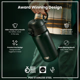 ION8 Leak Proof Kids Water Bottle, Stainless Steel, Dark Green, 400ml (13oz)