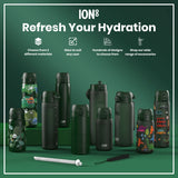 ION8 Leak Proof Kids Water Bottle, Stainless Steel, Dark Green, 400ml (13oz)