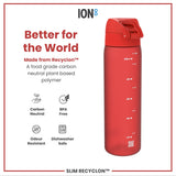 ION8 Leak Proof Slim Water Bottle, Recyclon, Red, 500ml (18oz)