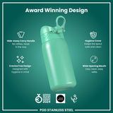 ION8 Leak Proof Kids Water Bottle, Stainless Steel, Teal, 400ml (13oz)