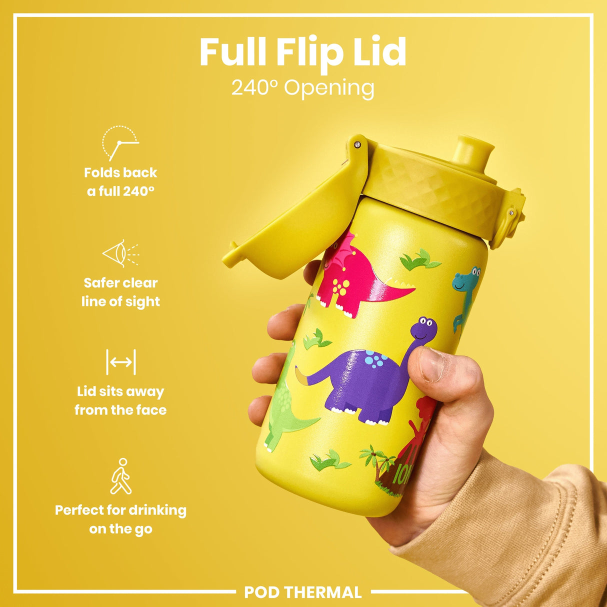 ION8 Leak Proof Thermal Steel Water Bottle, Insulated, Dinosaurs, 320ml (11oz)