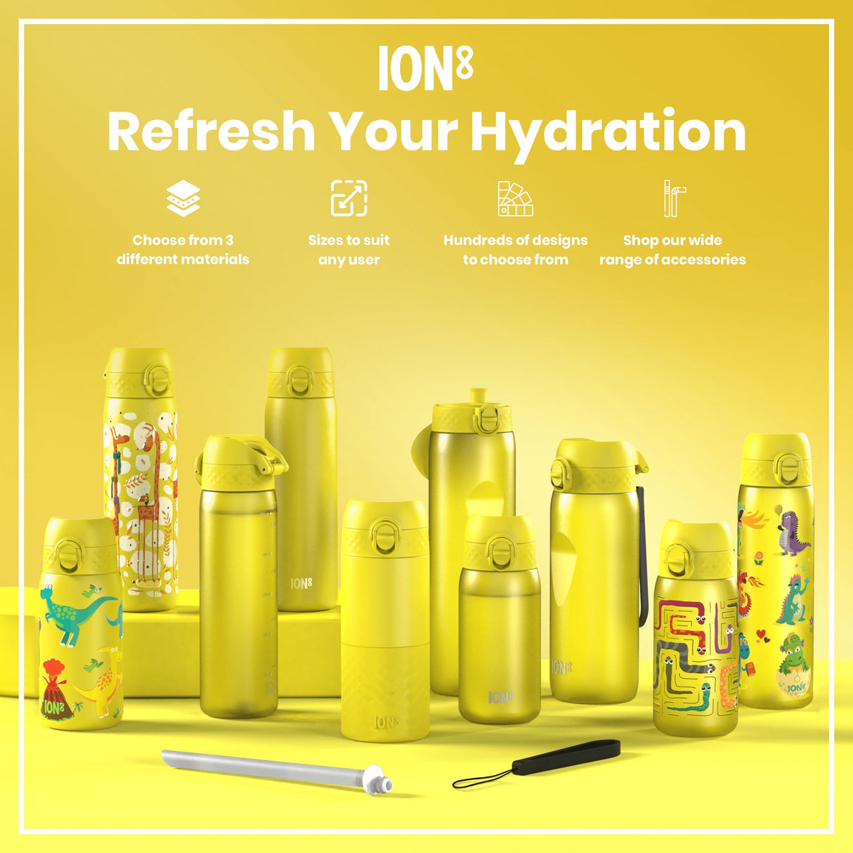 ION8 Leak Proof Thermal Steel Water Bottle, Insulated, Dinosaurs, 320ml (11oz)
