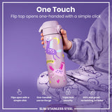 ION8 Leak Proof Slim Water Bottle, Stainless Steel, Unicorns, 600ml (20oz)
