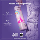 ION8 Leak Proof Slim Water Bottle, Stainless Steel, Unicorns, 600ml (20oz)