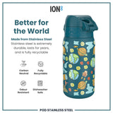 ION8 Leak Proof Kids Water Bottle, Stainless Steel, Space, 400ml (13oz)