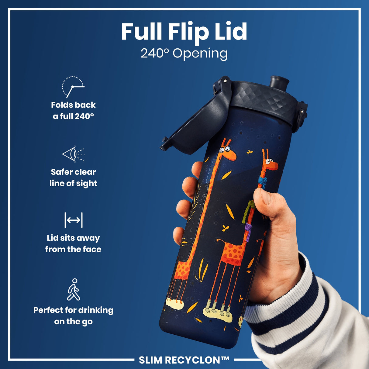 ION8 Leak Proof Slim Water Bottle, Recyclon, Giraffe, 500ml (18oz)