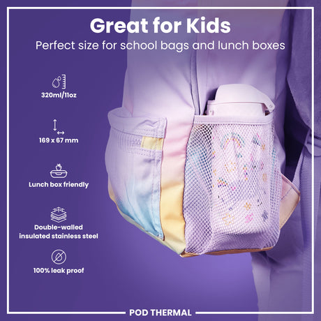 ION8 Leak Proof Thermal Steel Water Bottle, Insulated Steel, Unicorns, 320ml (11oz)