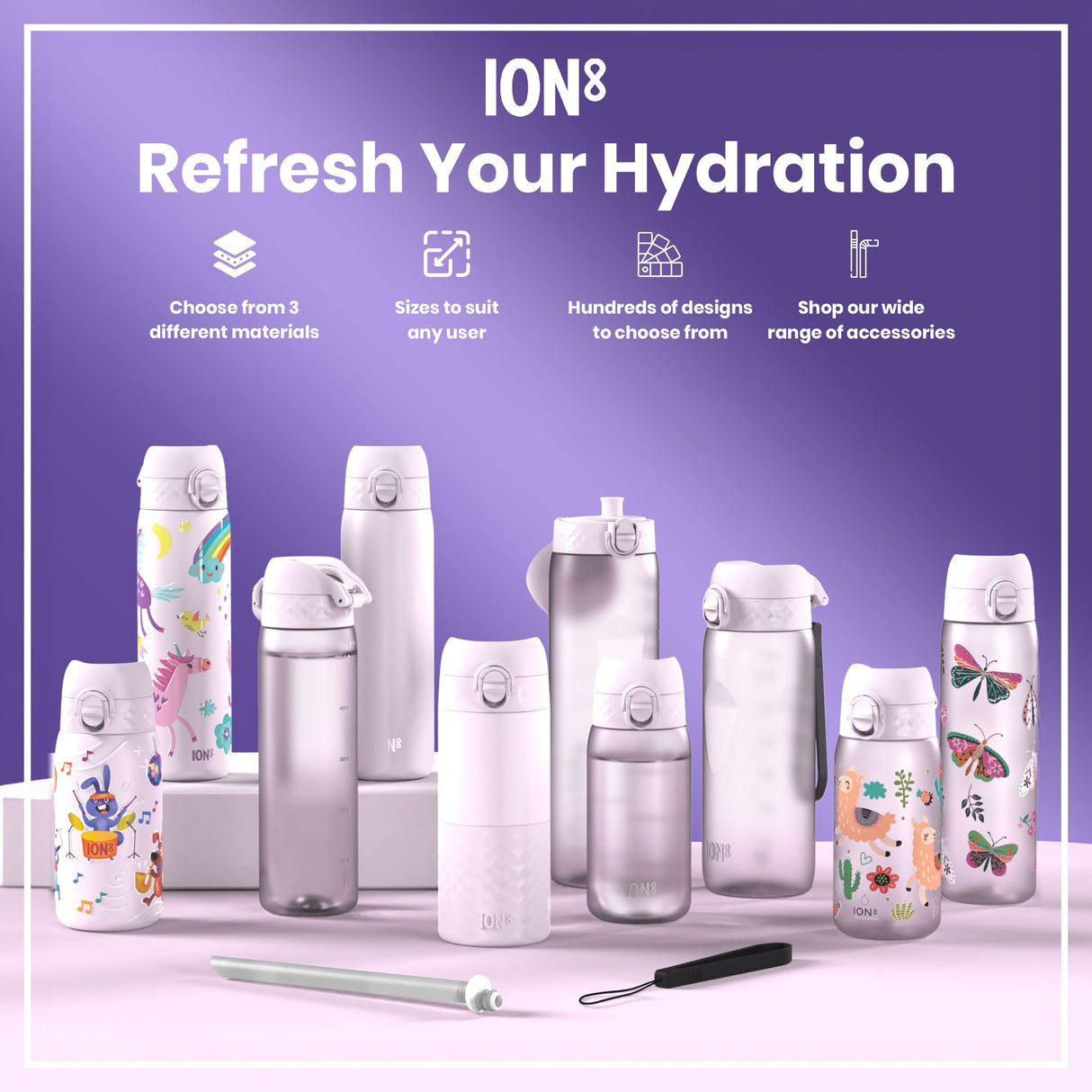 ION8 Leak Proof Thermal Steel Water Bottle, Insulated Steel, Unicorns, 320ml (11oz)