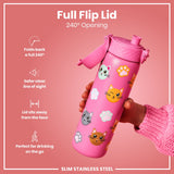 ION8 Leak Proof Slim Water Bottle, Stainless Steel, Cats, 600ml (20oz)