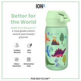 ION8 Leak Proof Kids Water Bottle, Recyclon, Dinosaur, 350ml (12oz)