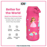 ION8 Leak Proof Kids Water Bottle, Stainless Steel, Princess, 400ml (13oz)
