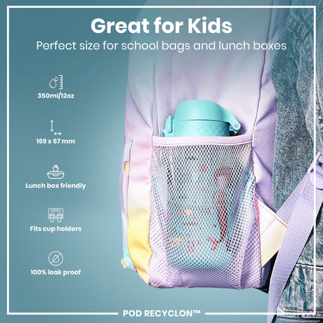 ION8 Leak Proof Kids Water Bottle, Recyclon, Mermaid, 350ml (12oz)