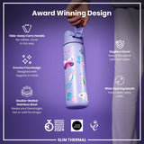 ION8 Leak Proof Slim Thermal Steel Water Bottle, Insulated, Butterfly, 500ml (17oz)