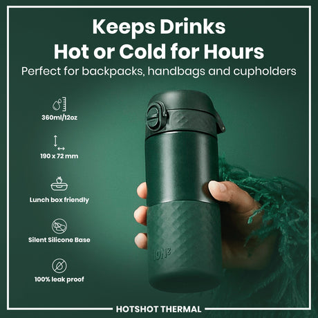ION8 HotShot Leak Proof Insulated Cup, Travel Mug, Dark Green, 360ml (12oz)
