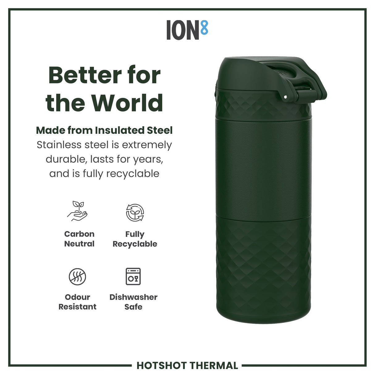 ION8 HotShot Leak Proof Insulated Cup, Travel Mug, Dark Green, 360ml (12oz)