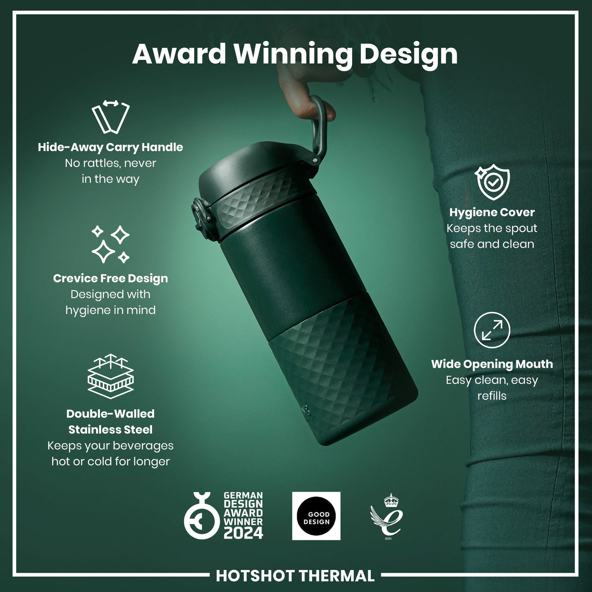 ION8 HotShot Leak Proof Insulated Cup, Travel Mug, Dark Green, 360ml (12oz)
