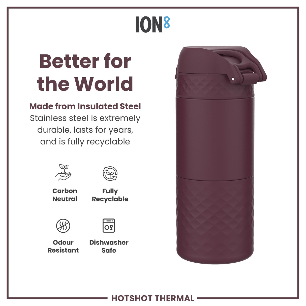 ION8 HotShot Leak Proof Insulated Cup, Travel Mug, Blackberry, 360ml (12oz)