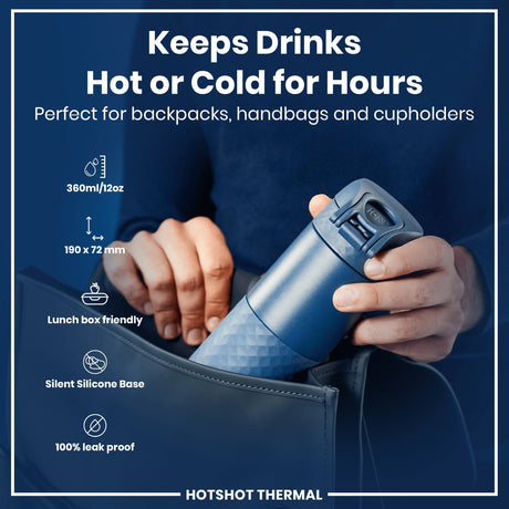 ION8 HotShot Leak Proof Insulated Cup, Travel Mug, Ash Navy, 360ml (12oz)