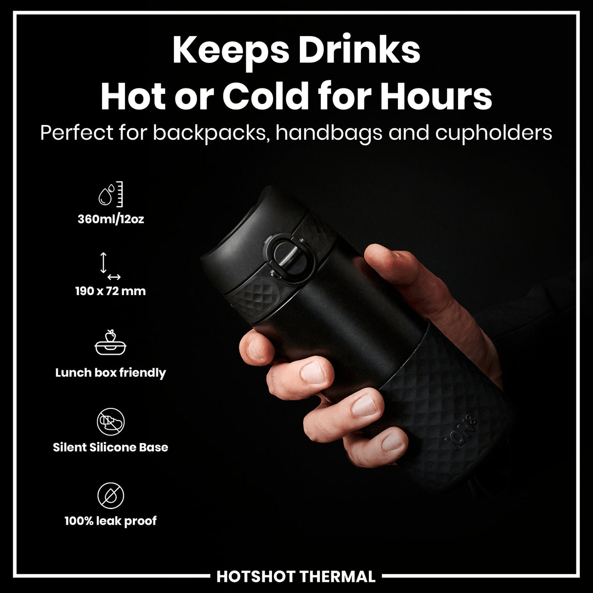ION8 HotShot Leak Proof Insulated Cup, Travel Mug, Black, 360ml (12oz)