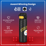 ION8 Leak Proof NFL Water Bottle, Stainless Steel, Pittsburgh Steelers, 600ml (20oz)