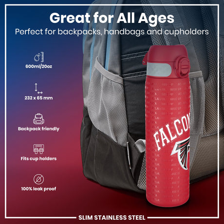 ION8 Leak Proof NFL Water Bottle, Stainless Steel, Atlanta Falcons, 600ml (20oz)
