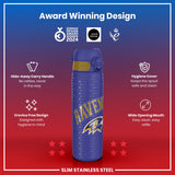 ION8 Leak Proof NFL Water Bottle, Stainless Steel, Baltimore Ravens, 600ml (20oz)