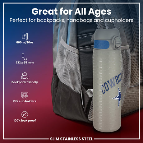 ION8 Leak Proof NFL Water Bottle, Stainless Steel, Dallas Cowboys, 600ml (20oz)