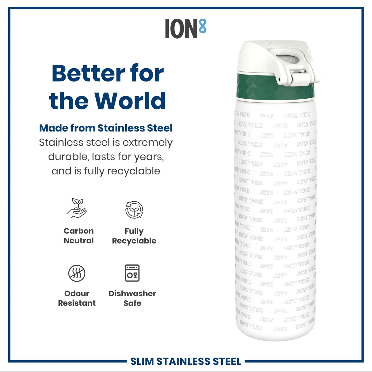 ION8 Leak Proof NFL Water Bottle, New York Jets, 600ml (20oz)