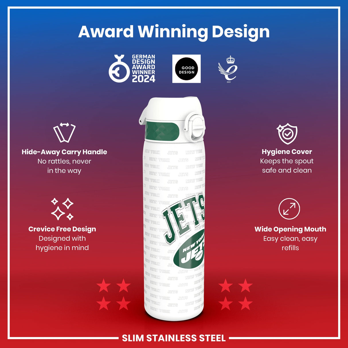 ION8 Leak Proof NFL Water Bottle, New York Jets, 600ml (20oz)