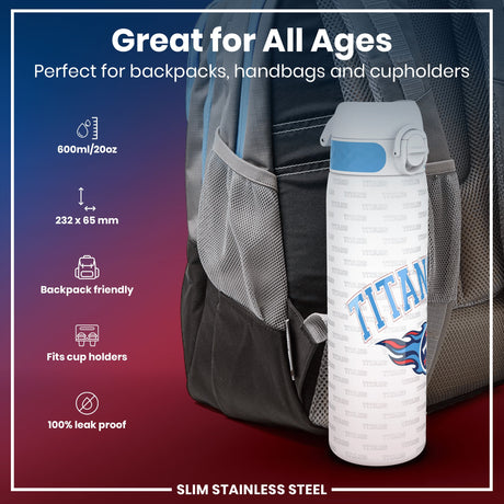 ION8 Leak Proof NFL Water Bottle, Stainless Steel, Tennessee Titans, 600ml (20oz)