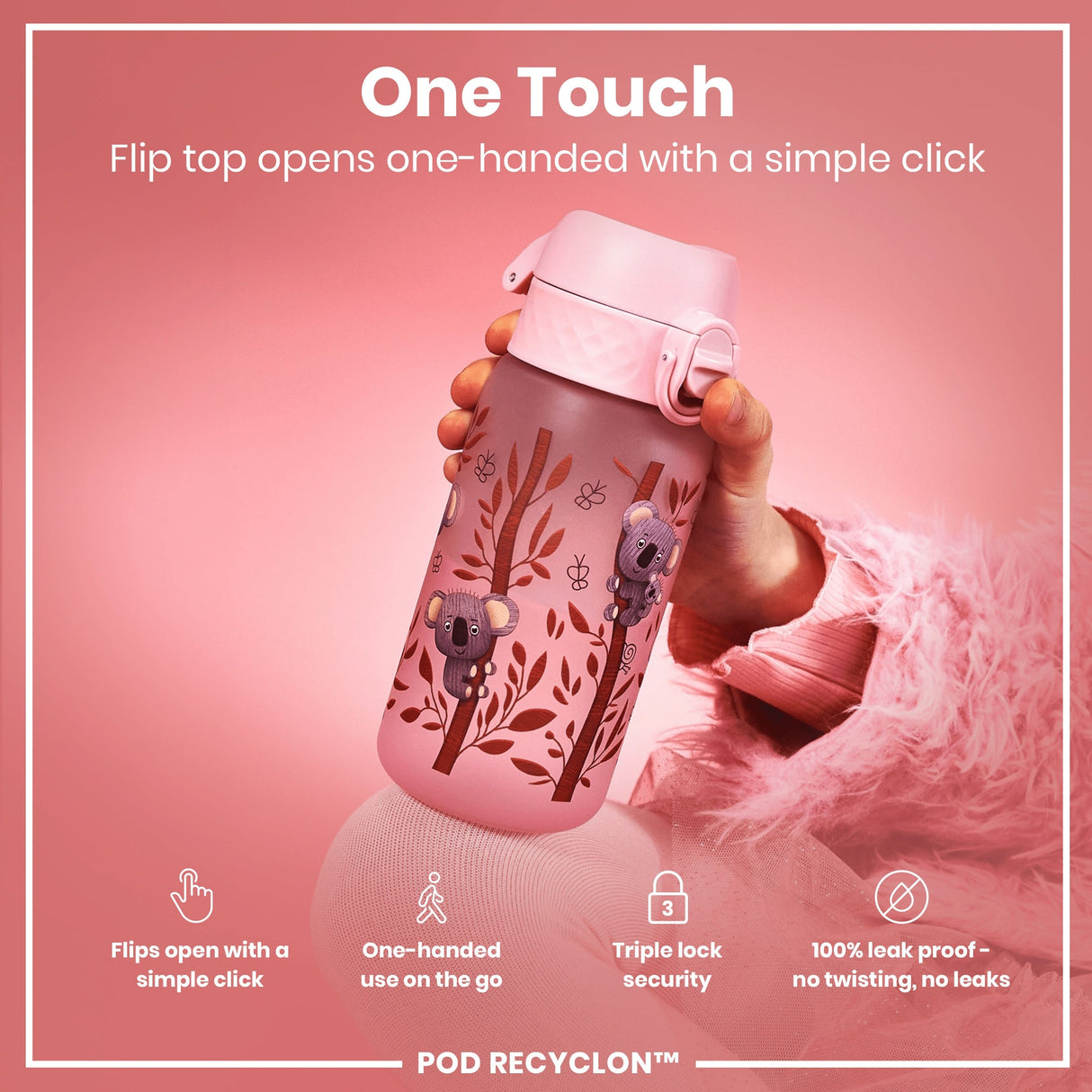 ION8 Leak Proof Kids Water Bottle, Recyclon, Koalas, 350ml (12oz)