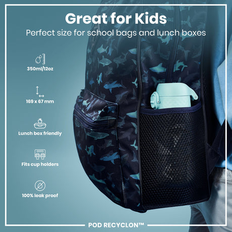 ION8 Leak Proof Kids Water Bottle, Recyclon, Crocodiles, 350ml (12oz)