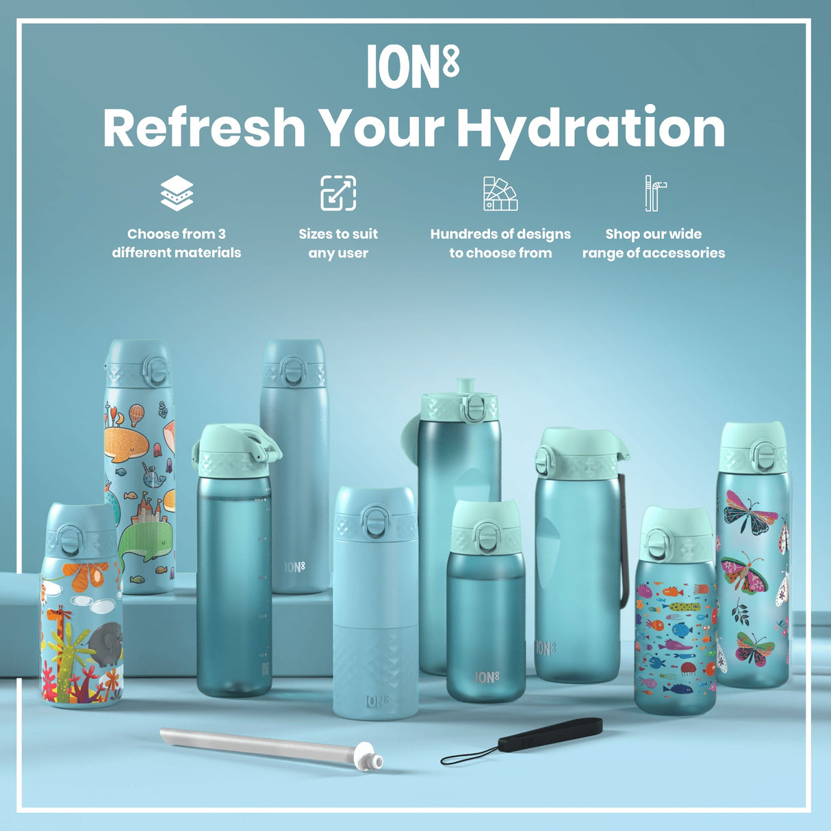 ION8 Leak Proof Kids Water Bottle, Recyclon, Crocodiles, 350ml (12oz)