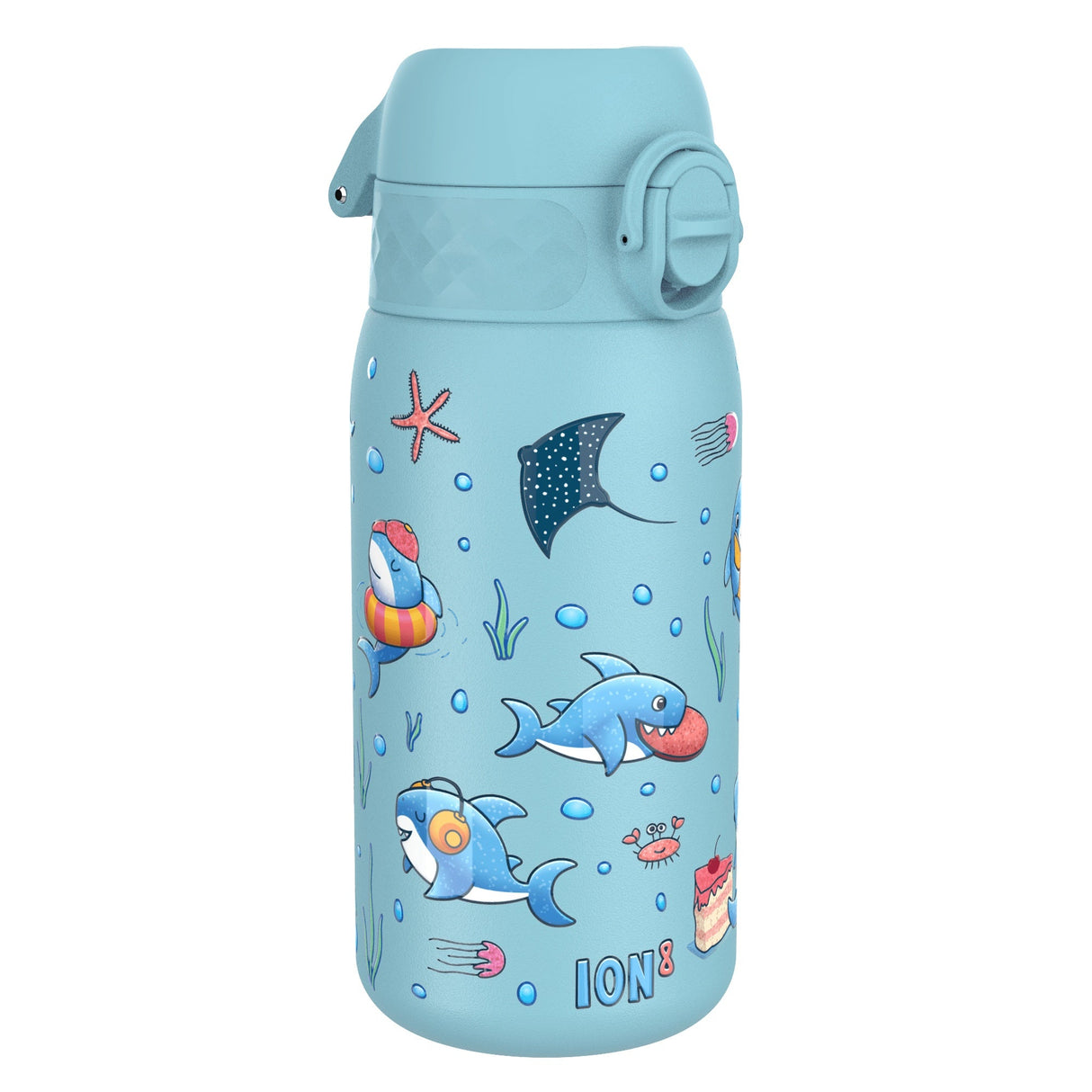 ION8 Leak Proof Kids Water Bottle, Stainless Steel, Sharks, 400ml (13oz)