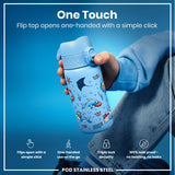 ION8 Leak Proof Kids Water Bottle, Stainless Steel, Sharks, 400ml (13oz)
