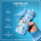 ION8 Leak Proof Kids Water Bottle, Stainless Steel, Sharks, 400ml (13oz)