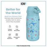 ION8 Leak Proof Kids Water Bottle, Stainless Steel, Sharks, 400ml (13oz)