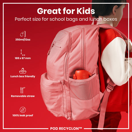 ION8 Leak Proof Small Water Bottle With Straw, Recyclon, Red, 350ml (12oz)
