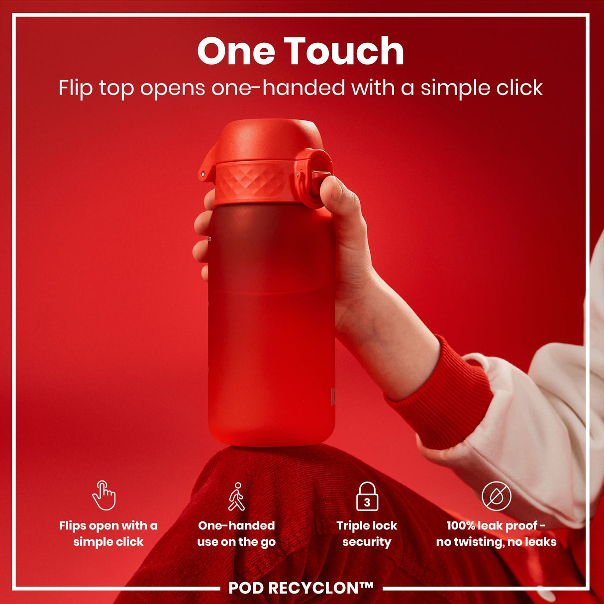 ION8 Leak Proof Small Water Bottle With Straw, Recyclon, Red, 350ml (12oz)