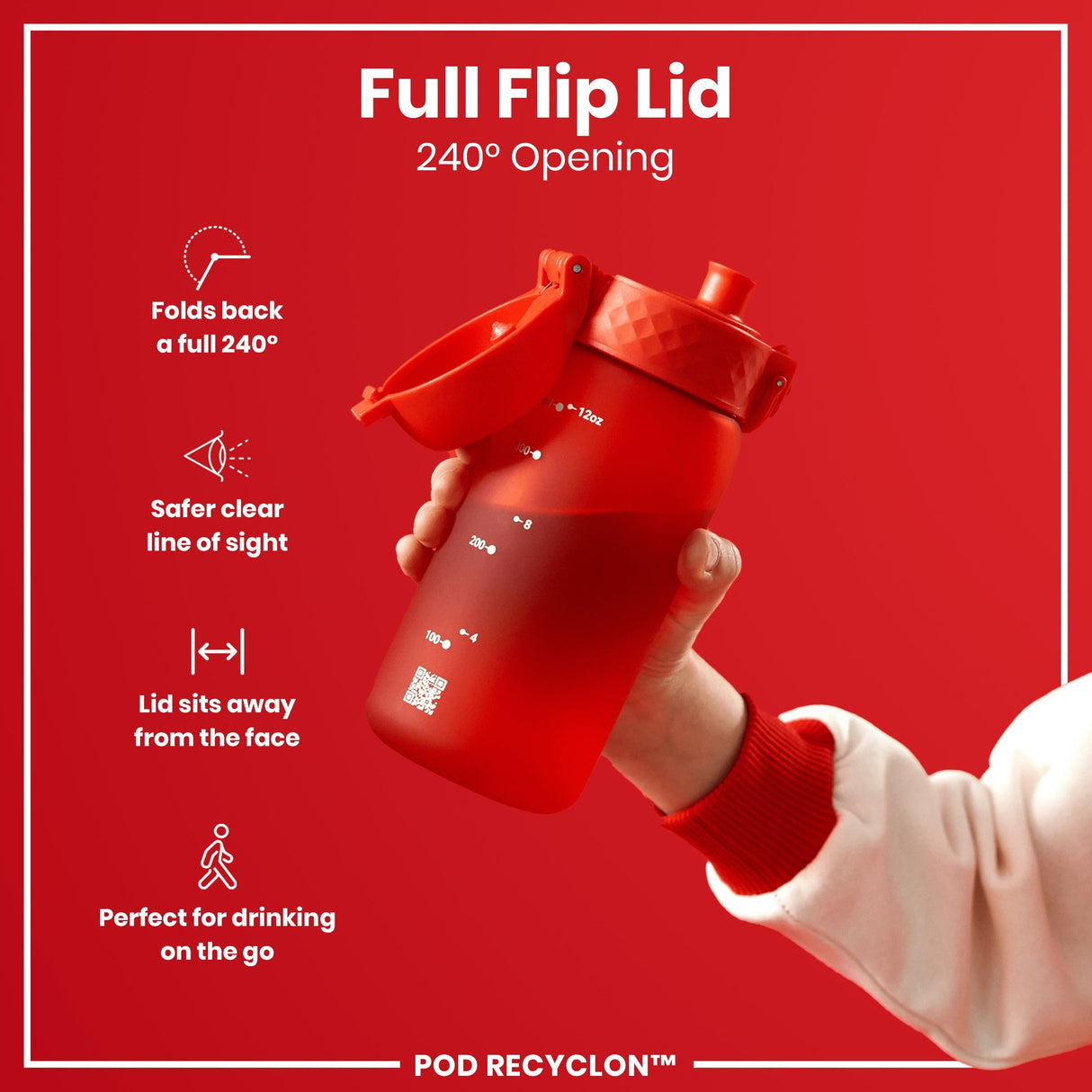 ION8 Leak Proof Small Water Bottle With Straw, Recyclon, Red, 350ml (12oz)
