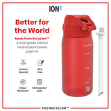 ION8 Leak Proof Small Water Bottle With Straw, Recyclon, Red, 350ml (12oz)